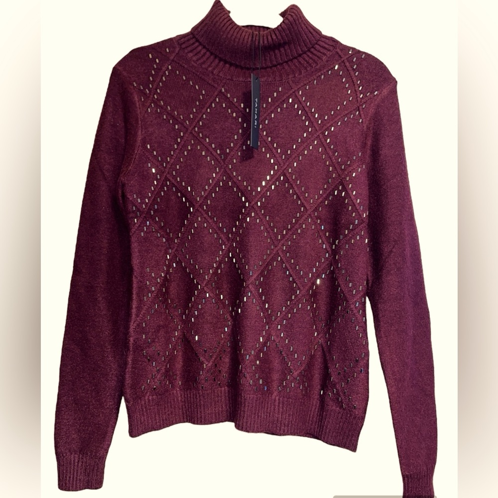 Tahari turtle neck, long sleeve sweater with mirror jewels xs